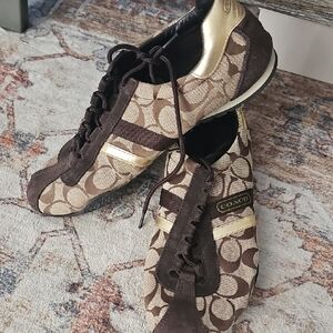 Coach Women's Signature Brown and Gold Sneakers